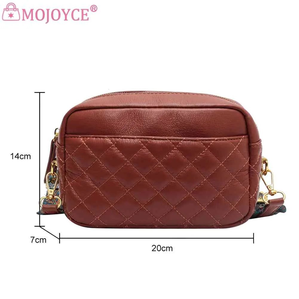 Quilted PU Leather Camera Shoulder Bag Prints Wide Strap Solid Zipper Small