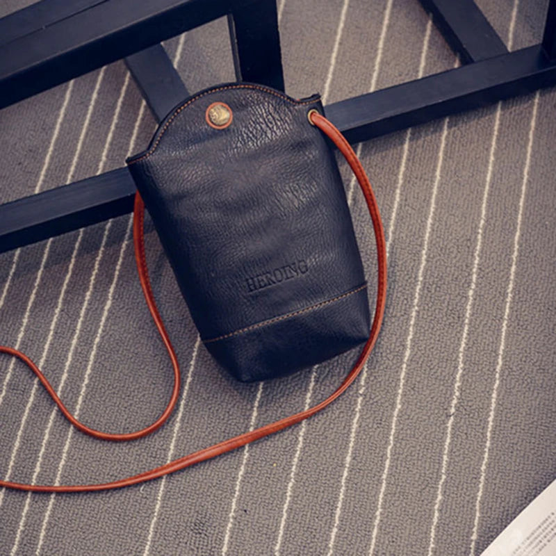 Retro Mini Bucket Crossbody Bag Women Shoulder Bags PU Leather