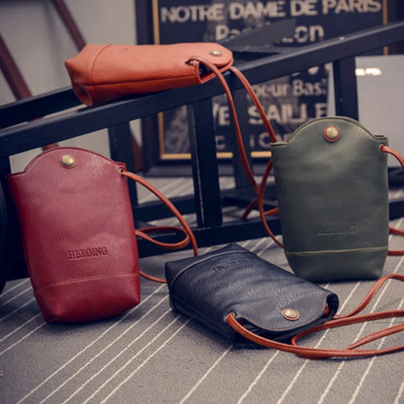 Retro Mini Bucket Crossbody Bag Women Shoulder Bags PU Leather