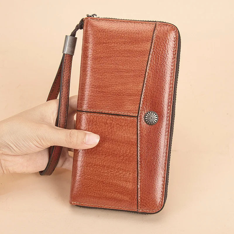 Retro Ladies Wallet Long Leather Zipper Purse Large Capacity Handbag