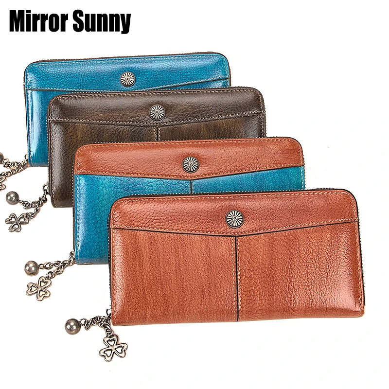 Retro Ladies Wallet Long Leather Zipper Purse Large Capacity Handbag