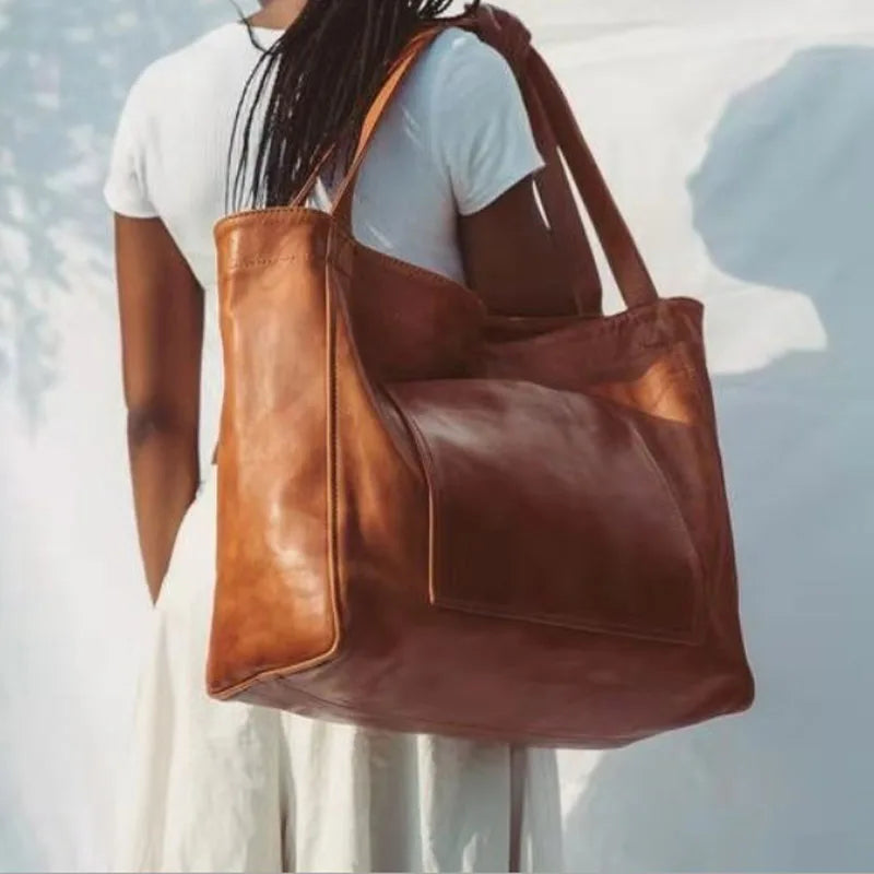 Retro Oil Wax Soft Leather Shoulder Handbag