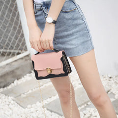 Retro PU Leather Patchwork Metal Chain Messenger Bag