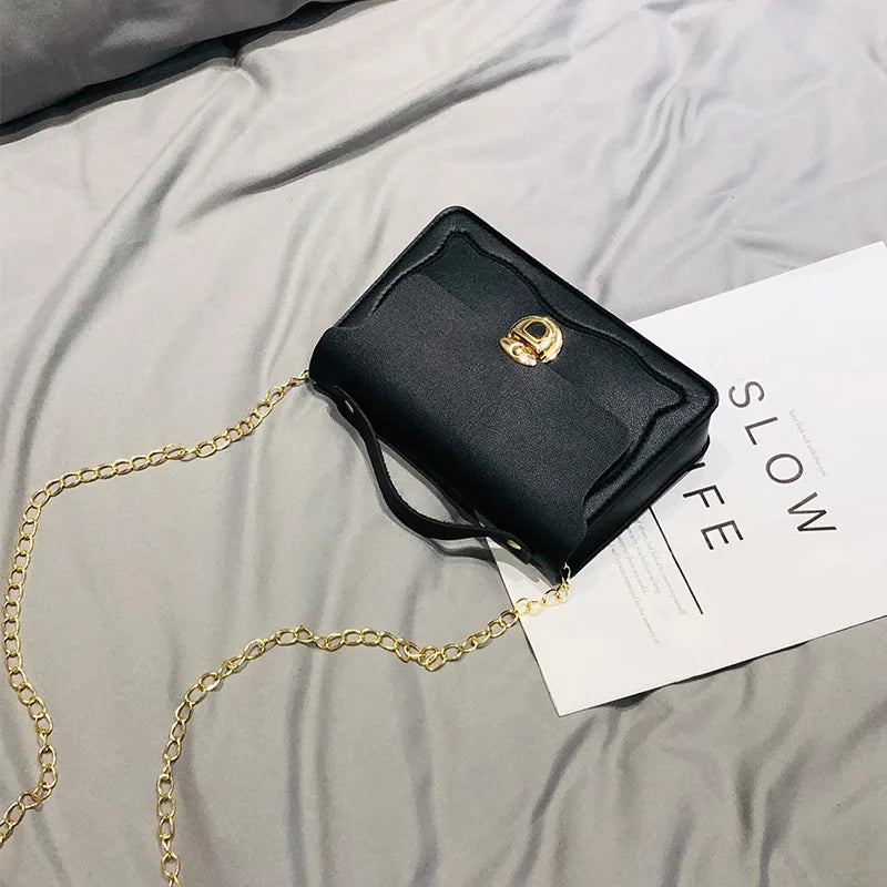 Retro PU Leather Patchwork Chain Messenger Shoulder Bag Women Lock Buckle