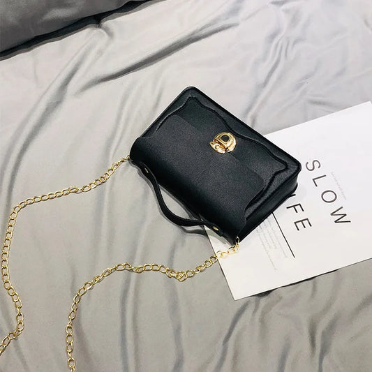 Retro PU Leather Patchwork Chain Messenger Shoulder Bag Women Lock Buckle