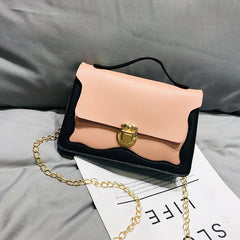 Retro PU Leather Patchwork Metal Chain Messenger Bag