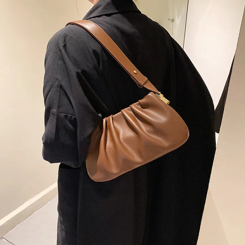 Retro PU Leather Small Shoulder Bag for Women Winter Handbag Crossbody Brown
