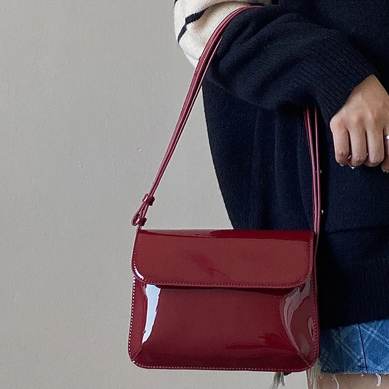 Patent Leather Women's Underarm Bag Small Square Shoulder Messenger Bags
