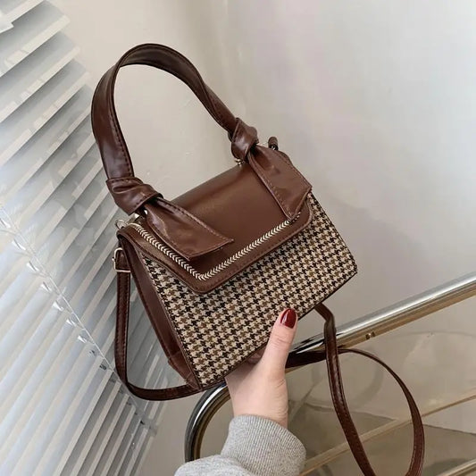 Plaid Crossbody Handbag Totes Women Casual PU Leather Shoulder Purse