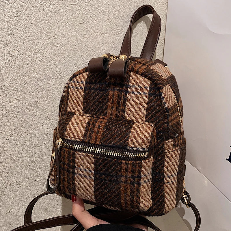 Retro Plaid Mini Single Women Summer Style One-shoulder Bag Soft Travel Schoolba