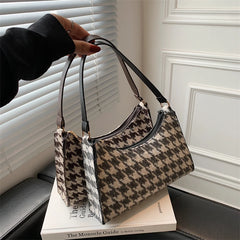 Retro Plaid Women Hobos Handbags Houndstooth Female Underarm Bag