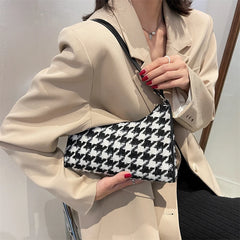 Retro Plaid Women Hobos Handbags Houndstooth Female Underarm Bag