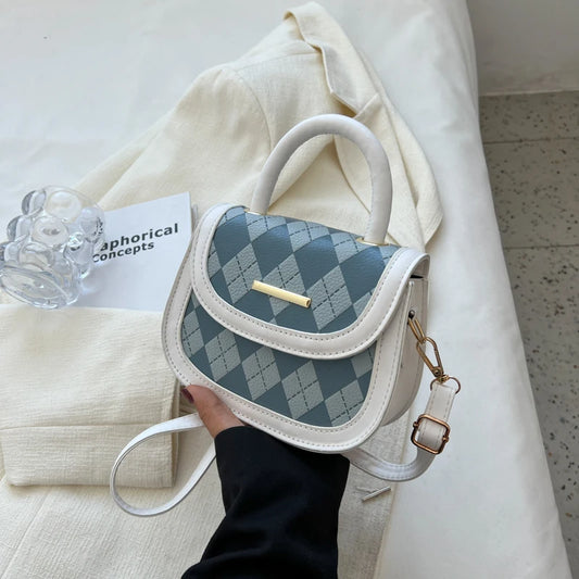 Plaid Women Shoulder Messenger Bags Top Handle Saddle Bag Purse