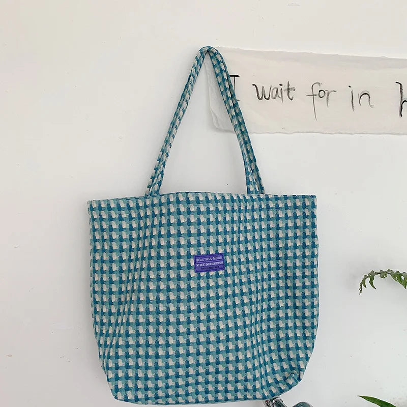 Plaid Women's Woolen Shoulder Bag Large Capacity Handbag