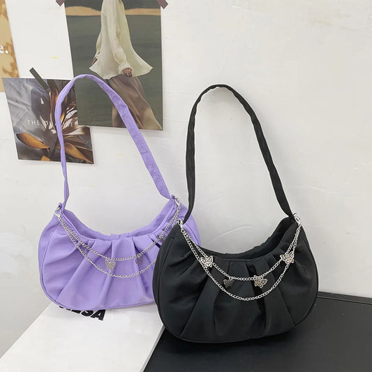 Vintage Butterfly Chain Shoulder Bags Women Nylon Cloud Handbags