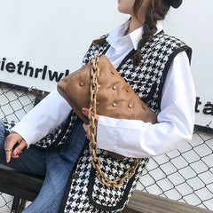 Retro Pu Solid Ladies Shoulder Bag Large Capacity Soft Leather Chain Bag