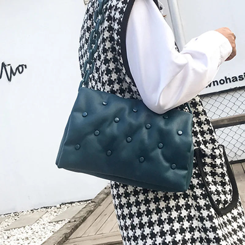 Retro Pu Solid Ladies Shoulder Bag Large Capacity Soft Leather Chain Bag