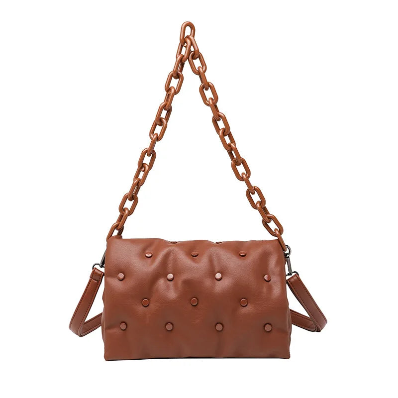 Retro Pu Solid Ladies Shoulder Bag Large Capacity Soft Leather Chain Bag