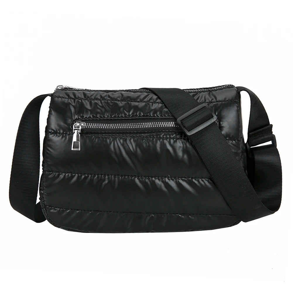 Retro Quilted Stripe Nylon Crossbody Bag Winter Handbag