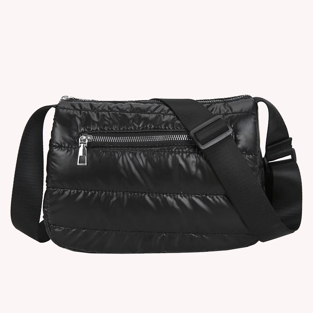Retro Quilted Stripe Nylon Crossbody Bag Winter Handbag