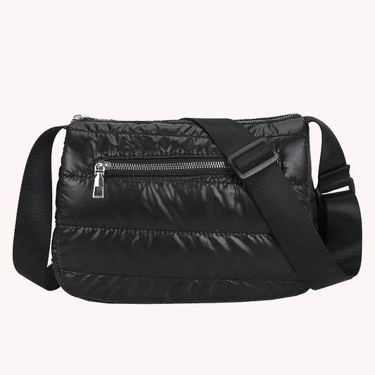 Retro Quilted Stripe Nylon Crossbody Bag Winter Handbag