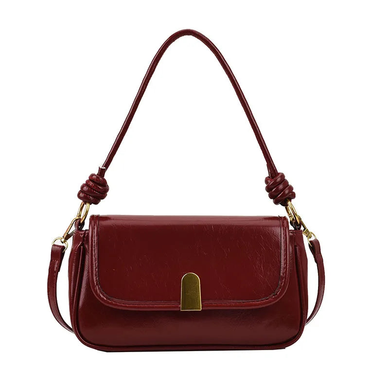 Retro Red Women's Leather Handbag Underarm Bag