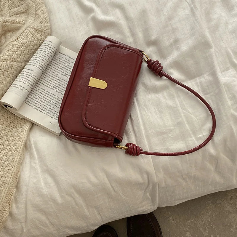 Retro Red Women's Leather Handbag Underarm Bag