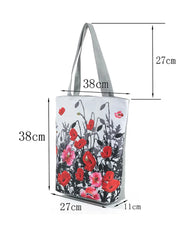 Retro Red Flower Printed Handbags Portable Travel Bag All-match Shoulder Bag