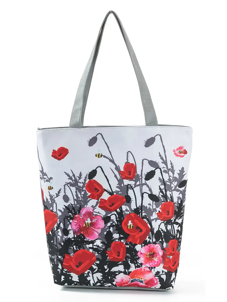 Retro Red Flower Printed Handbags Portable Travel Bag All-match Shoulder Bag