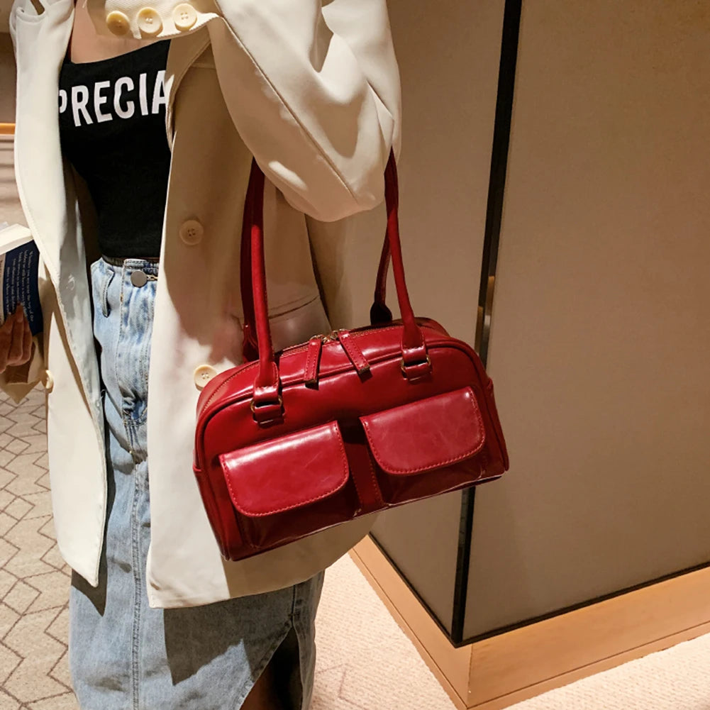 Red Women's Satchel Hobo Bag Patent Leather Handbag