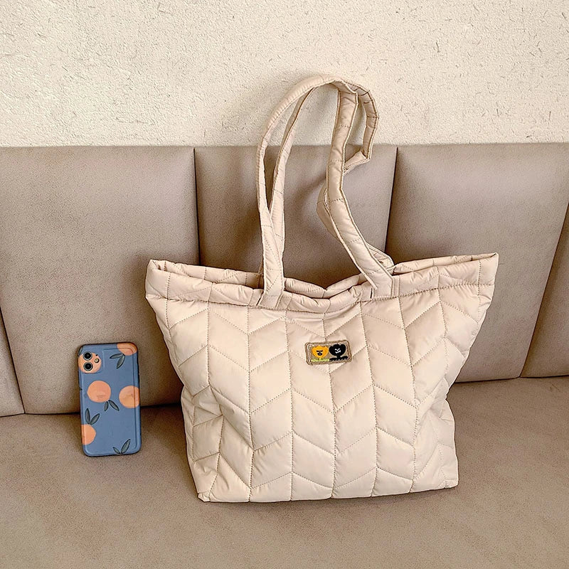 Retro Rhombus Shoulder Bag Women Large Nylon Handbag Shopping Tote