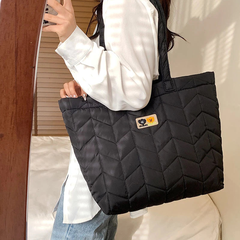 Retro Rhombus Shoulder Bag Women Large Nylon Handbag Shopping Tote