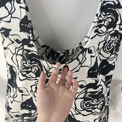 Retro Rose Floral Shoulder Bags Large Capacity Travel Canvas Underarm Shopping