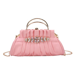 Retro Beaded Evening Bag Hand Pouch Small Shoulder Bag Metal Chain Dress Bag