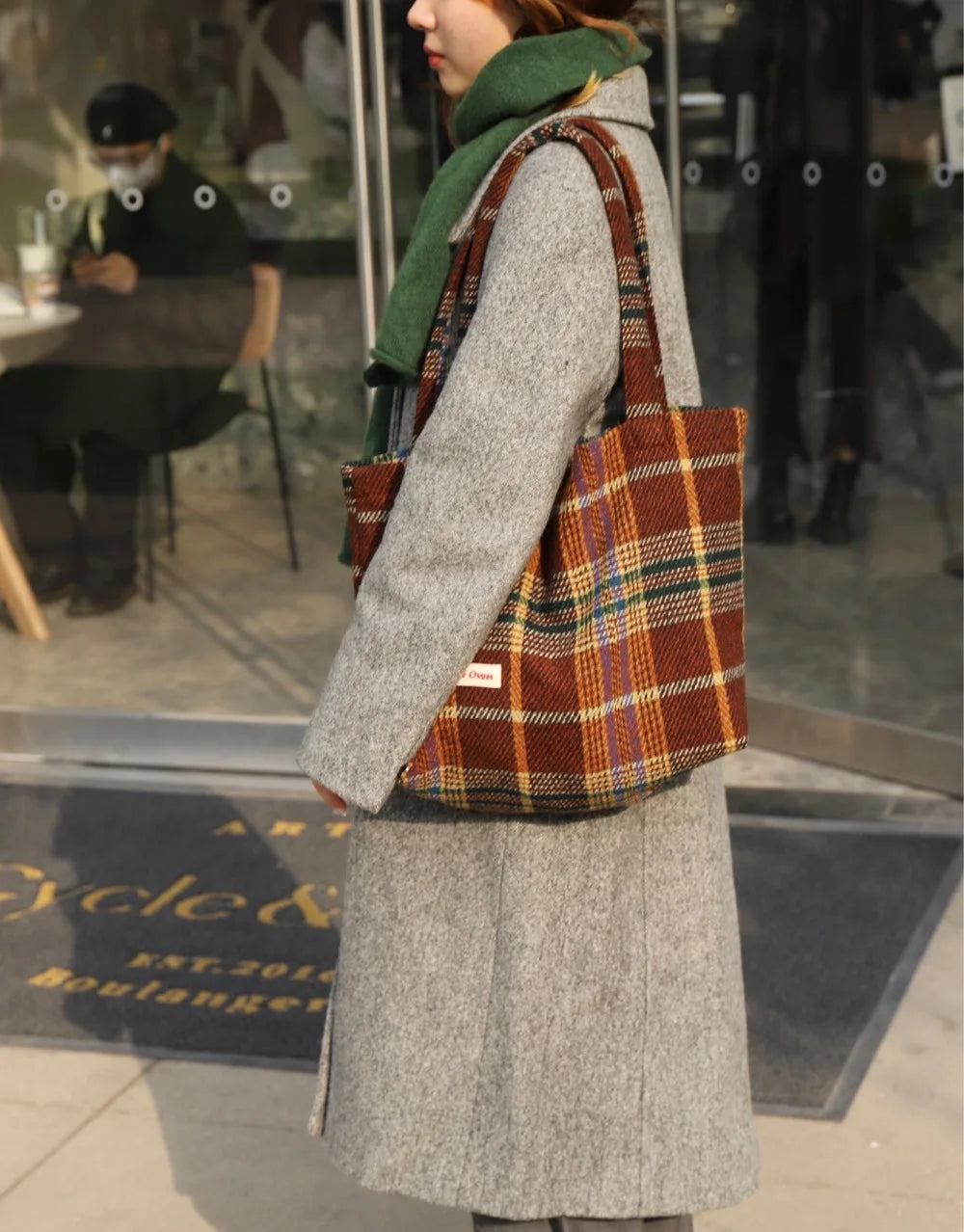 Retro Mixed Woven Wool Shoulder Bag Plaid Handbag