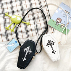 Gothic Crossbody Handbag Coffin Shape PU Leather Messenger Bag for Halloween