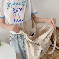 Retro Casual Handbag Butterfly Sailboat Print Cotton Linen Women's Canvas