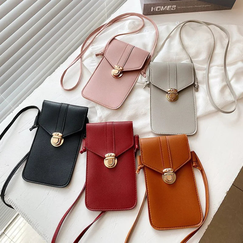 Retro Mobile Phone Bag Women PU Transparent Touch Screen Messenger Bags