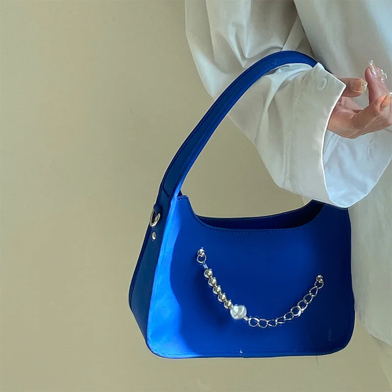 Solid Leather Beading Women's Handbag Shoulder Bag