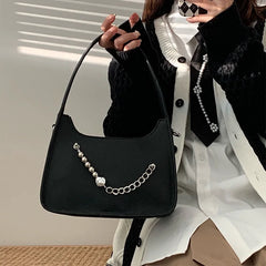 Solid Leather Beading Women's Handbag Shoulder Bag