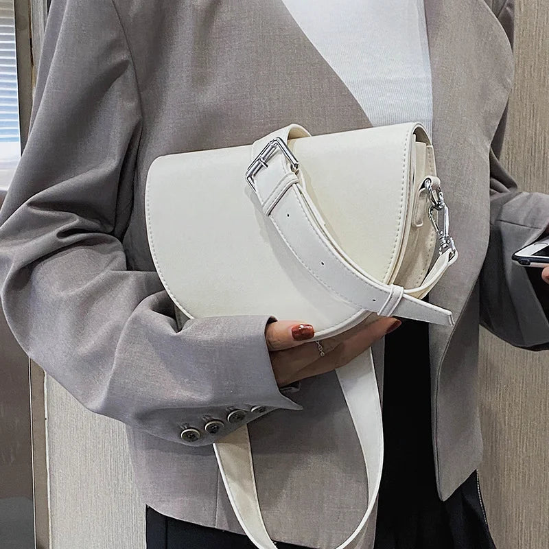 Vintage Solid Saddle Bag High Leather Shoulder Handbags
