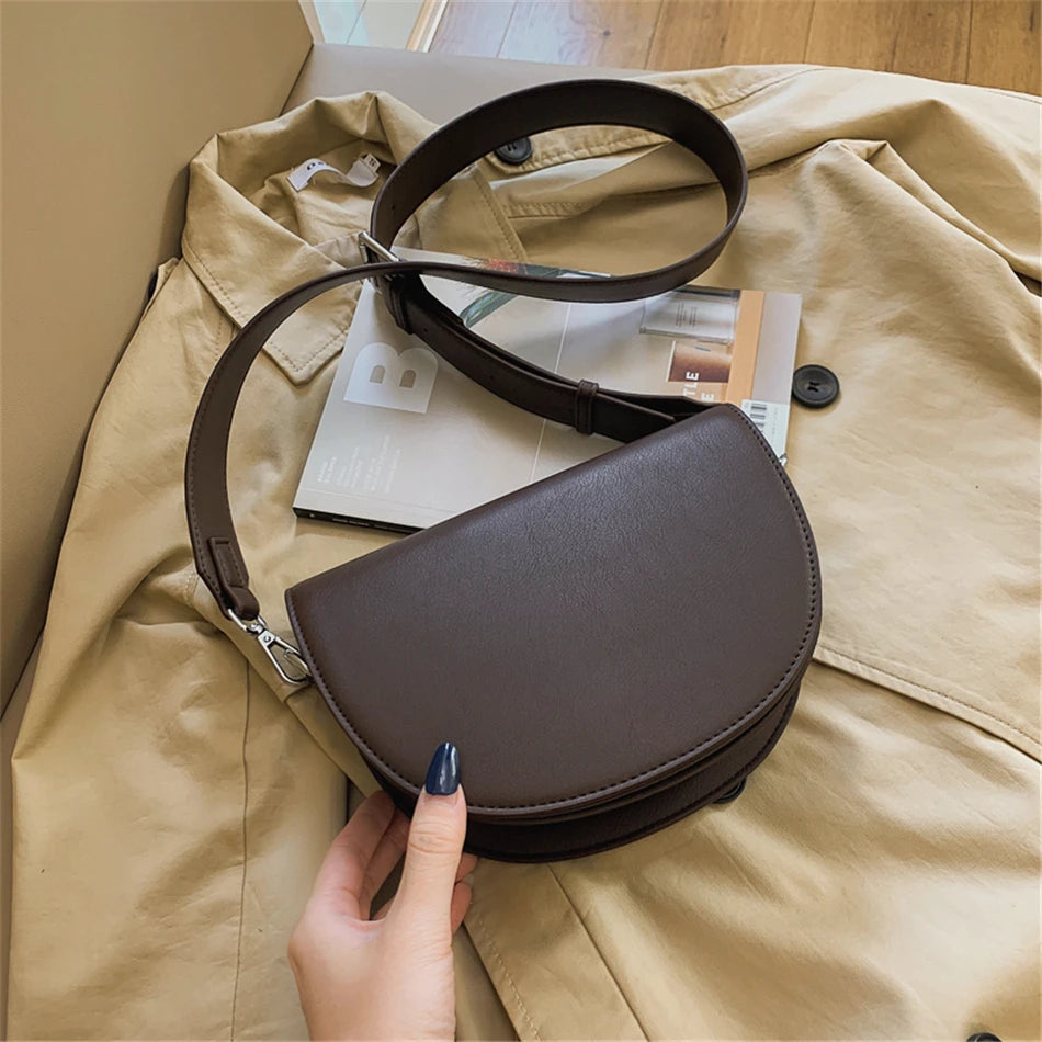 Vintage Leather Saddle Bag Women's Crossbody Bag