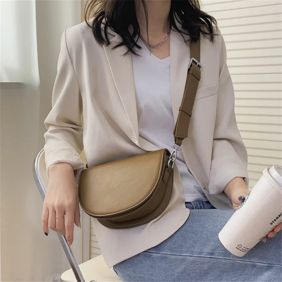 Vintage Leather Saddle Bag Women's Crossbody Bag