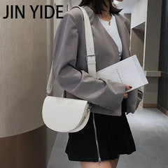 Solid Leather Saddle Bag for Women Crossbody Handbags