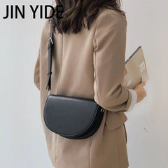 Solid Leather Saddle Bag for Women Crossbody Handbags