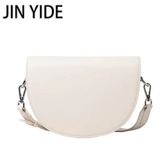 Solid Leather Saddle Bag for Women Crossbody Handbags
