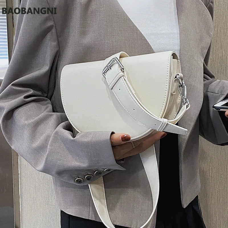 Retro Solid Saddle Bag High Leather Shoulder Bags for Women