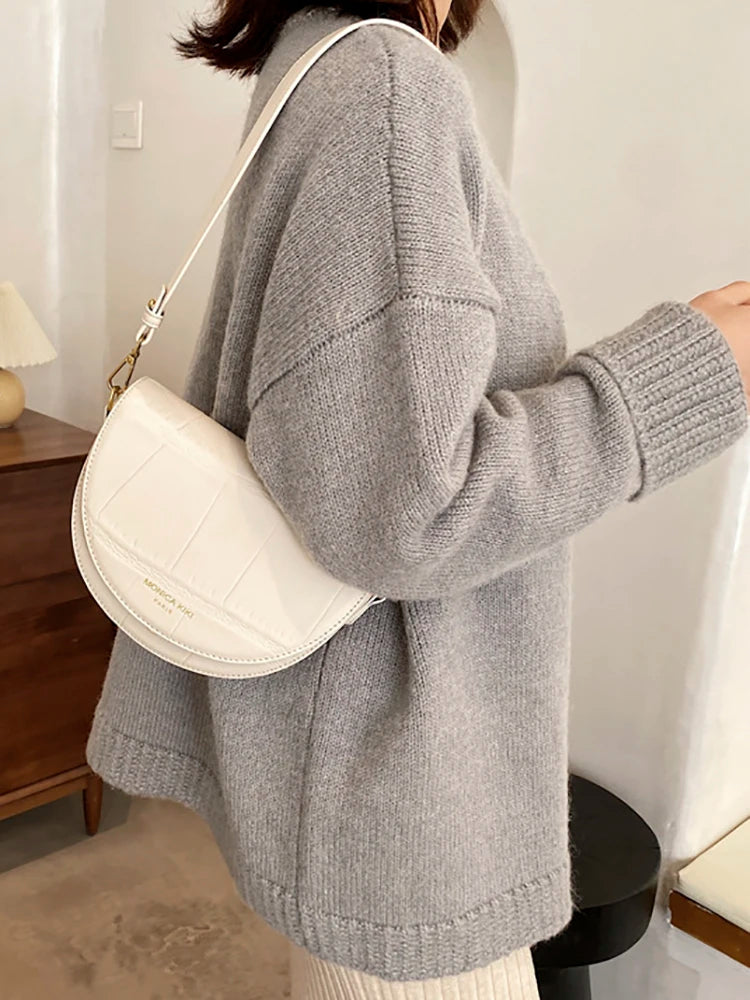 Retro Solid Saddle Shoulder Bag Chain Crossbody Women's Handbag PU Leather Tote