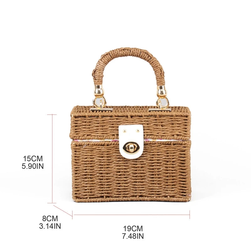 Retro Straw Weave Shoulder Bag Crossbody Bag Top-handle Bag