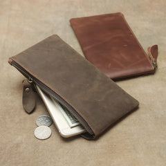 Retro Style Crazy Horse Leather Phone Bag Zipper Wallet Clutch